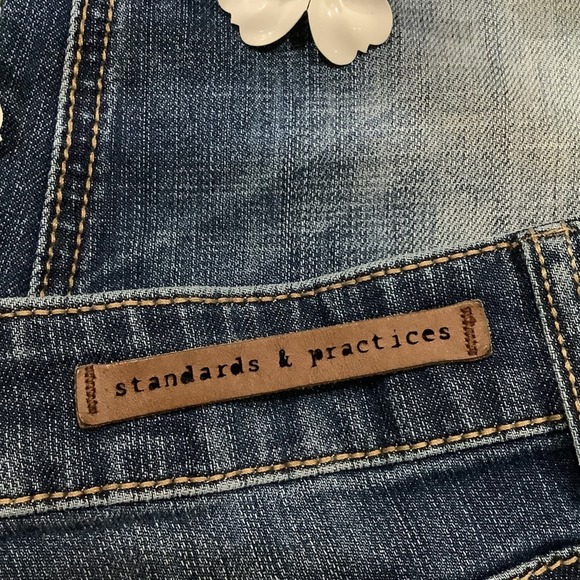 Standards & Practices Ripped Straight Leg Jeans Medium Wash Distressed Crinkle - Picture 11 of 16